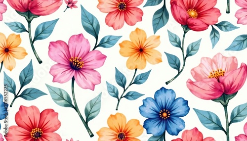 Delicate watercolor floral motif; endlessly repeating, soft hues , soft, delicate