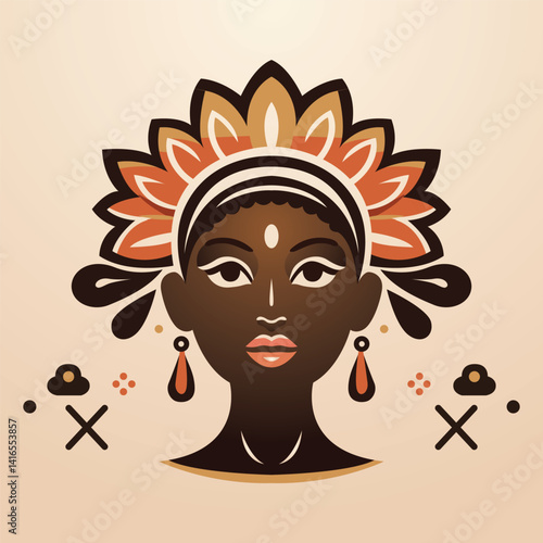 Dark brown skinned traditional woman silhouette, Beautiful African woman