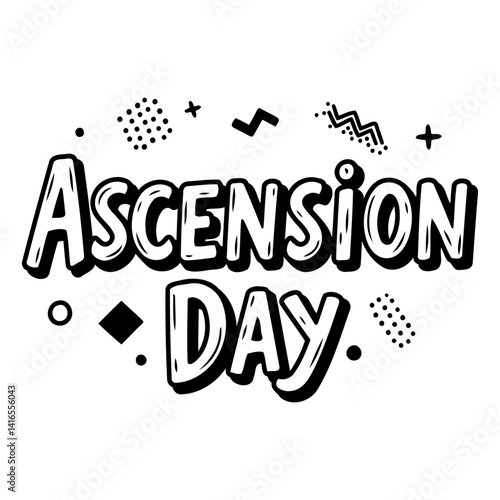 Bold, stylized graphic of Ascension Day, suitable for religious or cultural marketing and social media.  Features fun, retro-style lettering and graphic elements.
