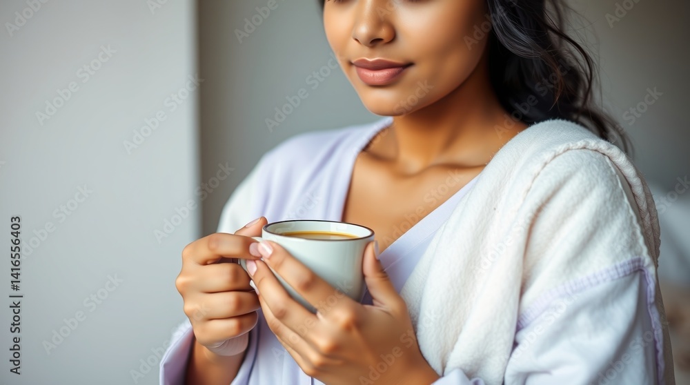 indian woman wearing pajamas with cup of coffee indian woman wearing pajamas with cup of coffee