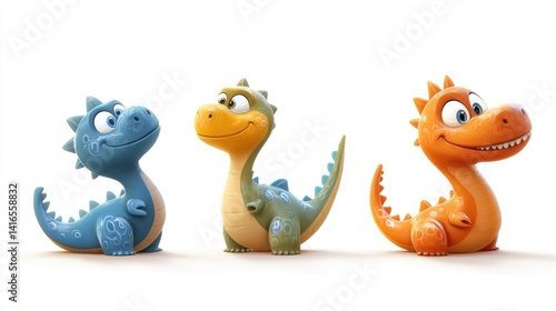 Obraz na płótnie Three cute cartoon dinosaurs in various colors w salonie