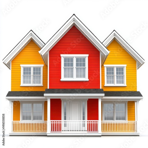 Three Colorful Houses Exterior View Illustration
