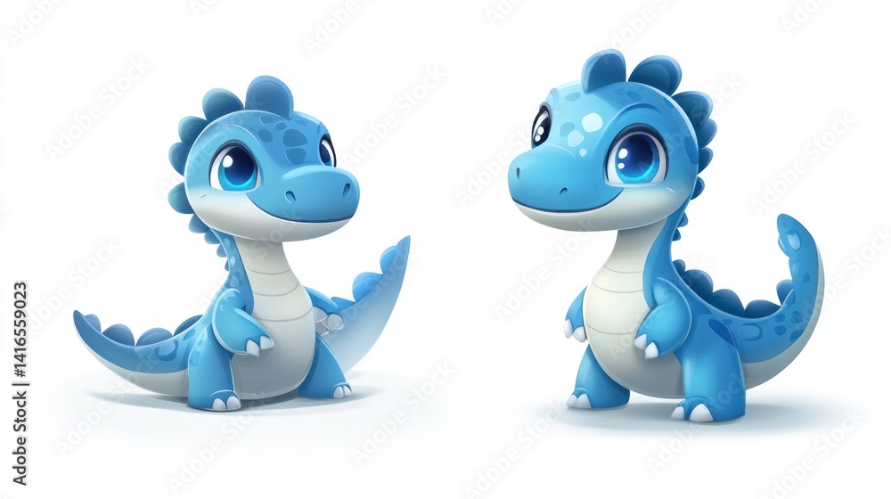 Two adorable blue baby dinosaurs