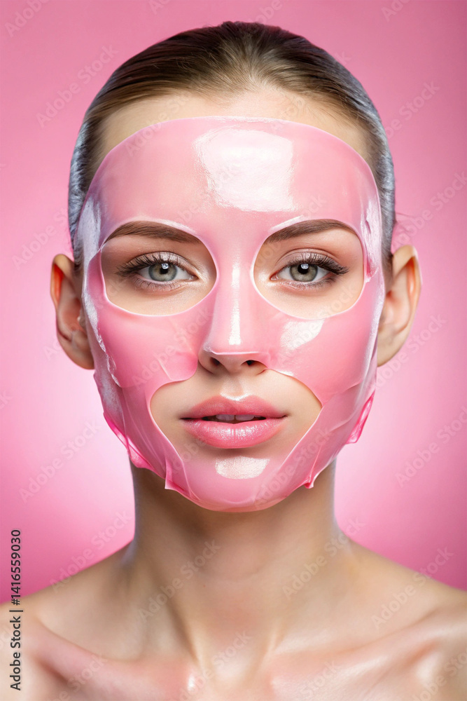 A woman's face with a translucent hydrogel mask, enhancing hydration and radiance. A skincare routine for a fresh, glowing, and rejuvenated complexion A woman's face with a translucent hydrogel mask, enhancing hydration and radiance. A skincare routine for a fresh, glowing, and rejuvenated complexion