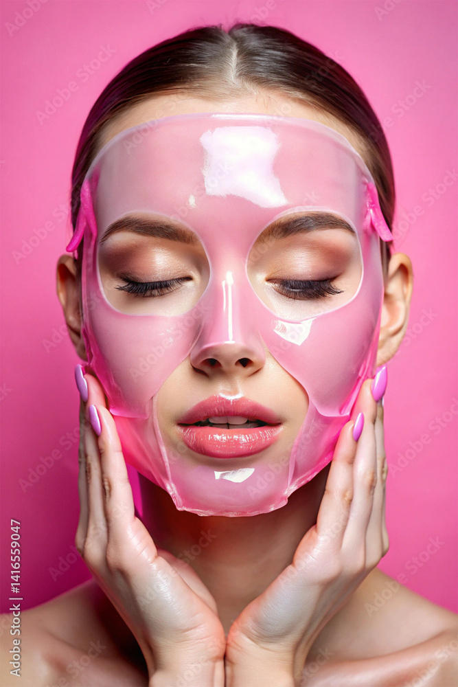 A woman's face with a translucent hydrogel mask, enhancing hydration and radiance. A skincare routine for a fresh, glowing, and rejuvenated complexion A woman's face with a translucent hydrogel mask, enhancing hydration and radiance. A skincare routine for a fresh, glowing, and rejuvenated complexion