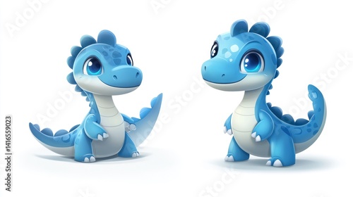 Obraz na płótnie Two adorable blue baby dinosaurs w salonie
