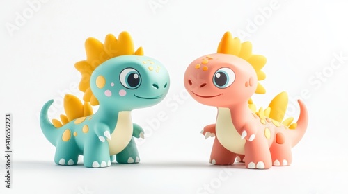 Obraz na płótnie Two adorable, colorful dinosaur figurines w salonie