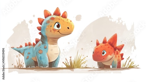 Obraz na płótnie Two adorable dinosaurs w salonie
