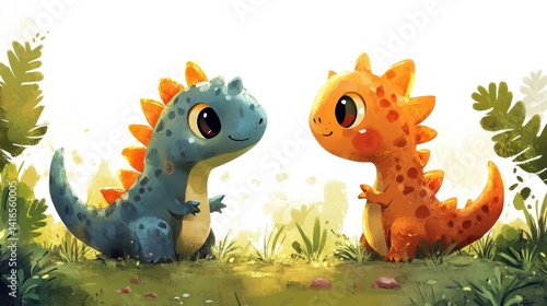 Obraz na płótnie Two cute dinosaurs greet each other w salonie