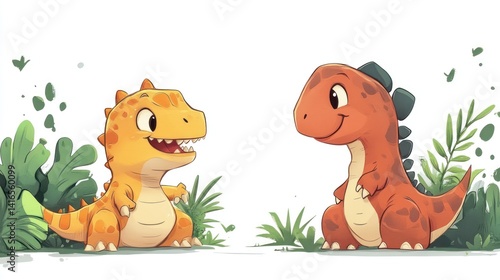 Two cute dinosaurs in a jungle (1)