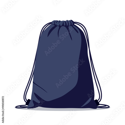 Dark blue drawstring backpack with simple minimal design isolated on white background vector illustration