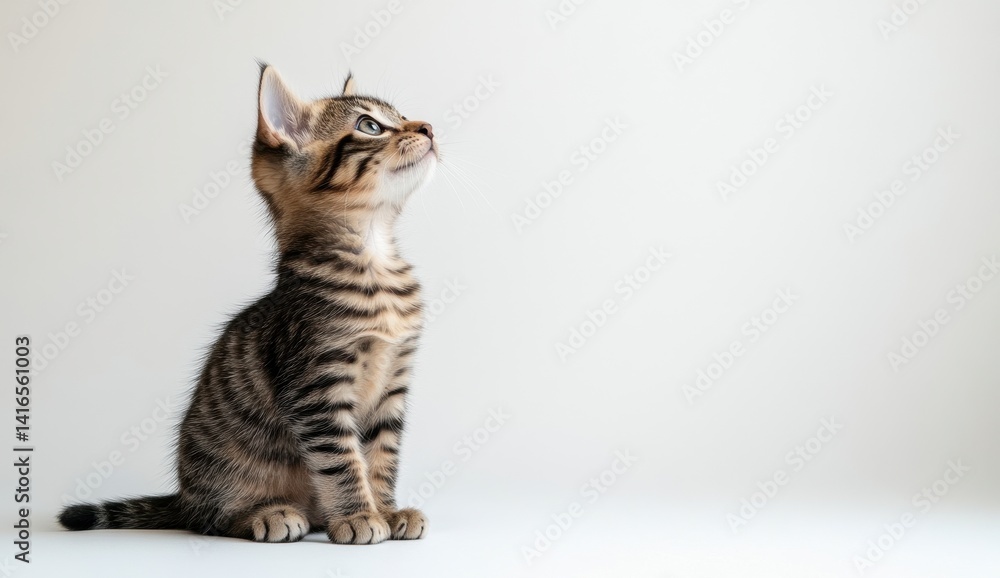 Fototapeta premium Adorable Gray Tabby Kitten Sitting on White Background
