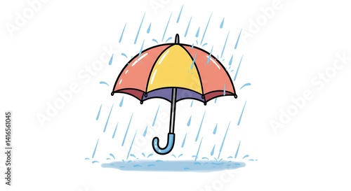 Colorful cartoon umbrella in rain illustration