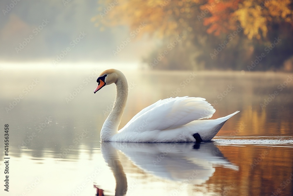 Fototapeta premium A beautiful swan gliding gracefully across the surface of a still lake