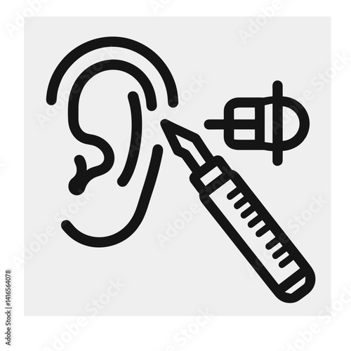 Icon representing an ear examination with an otoscope in a minimalist design