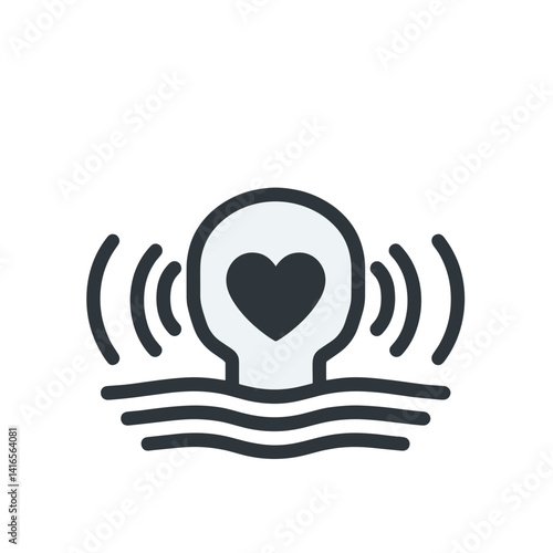 Icon representing soothing sound waves around a heart-shaped figure in a minimalistic design