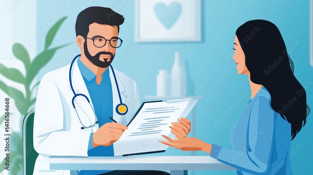 Doctor Patient Consultation: Healthcare Professional Reviewing Medical Documents with a Woman Doctor Patient Consultation: Healthcare Professional Reviewing Medical Documents with a Woman
