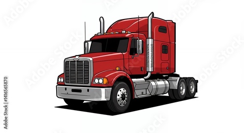 Red semi truck illustration commercial vehicle transportation