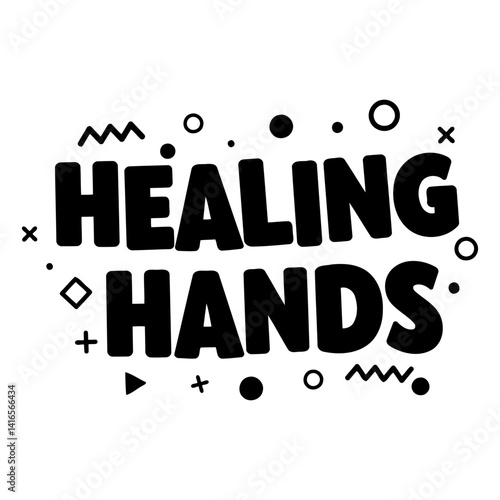 Bold, stylized graphic of Healing Hands suitable for marketing or social media.  Modern design elements add a youthful vibe.  Excellent for health, wellness, or motivational use.