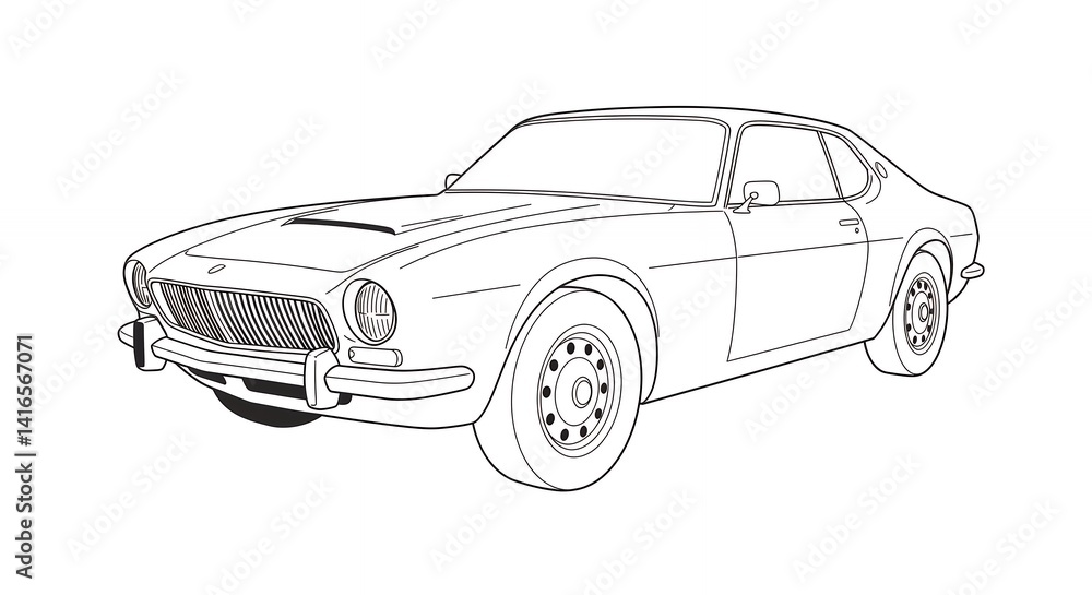 Fototapeta premium Vintage car coupe line drawing illustration