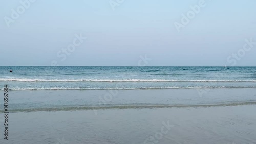 Landscapes background of Thailand beach sea view and clear blue sky on summer day. 