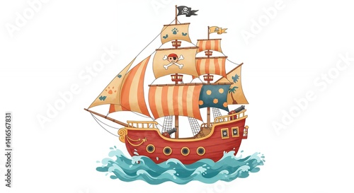 Vintage pirate ship illustration for childrens books