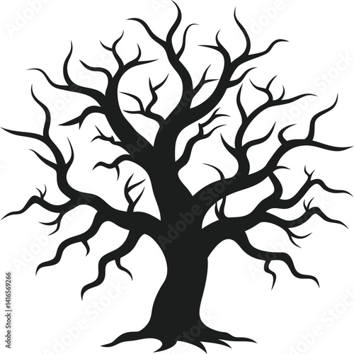 Spooky Twisted Tree Silhouette Vector - Wicked Tree Silhouette Design
