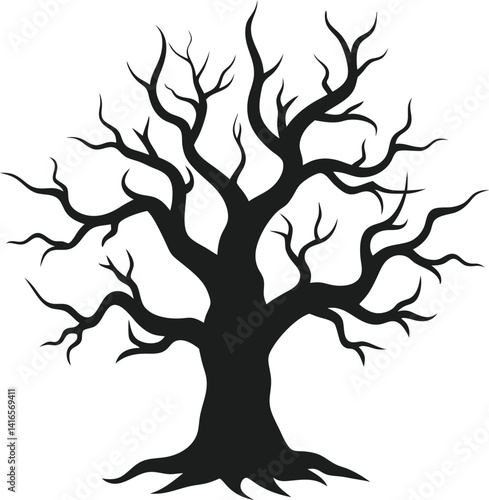 Spooky Twisted Tree Silhouette Vector - Sinister Tree with Twisting Branches