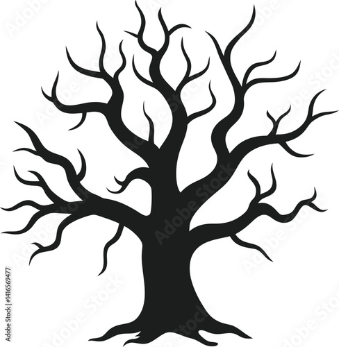 Spooky Twisted Tree Silhouette Vector - Witch Forest Tree Icon