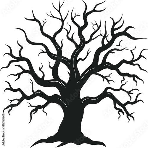 Spooky Twisted Tree Silhouette Vector - Twisted Tree of the Graveyard