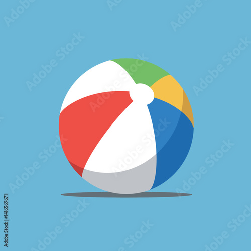 Colorful striped beach ball with green red yellow blue and white sections in flat design style vector illustration