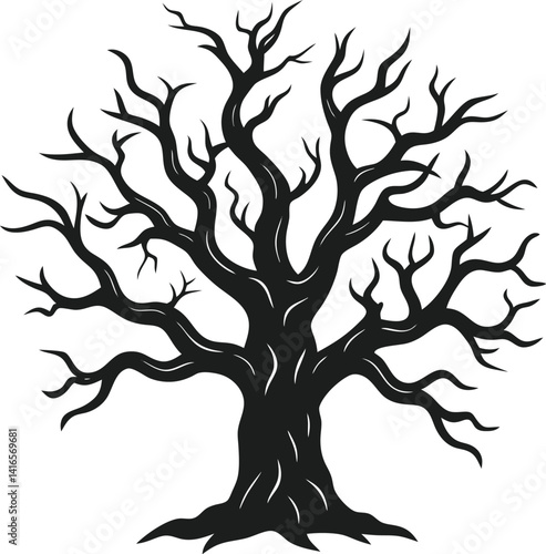 Spooky Twisted Tree Silhouette Vector - Wicked Wood Tree Illustration