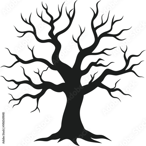 Spooky Twisted Tree Silhouette Vector - Ominous Forest Tree Scene