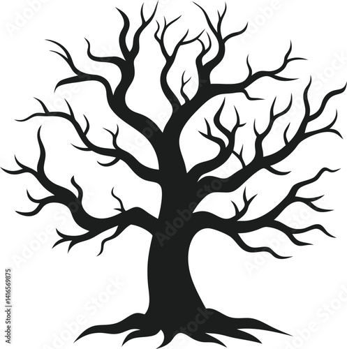 Spooky Twisted Tree Silhouette Vector - Scary Season Tree Art