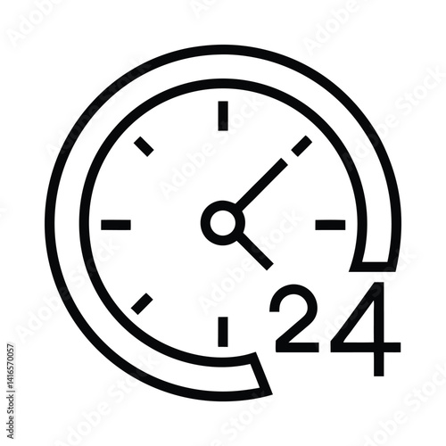 24 Hour Service Symbol Vector, Continuous Operation Icon with Transparent Background