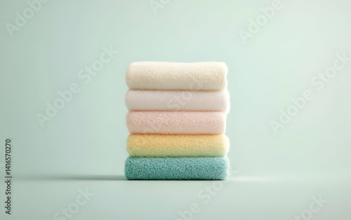 Aesthetic stack of colorful towels showcasing softness and neatness for home decor inspiration.