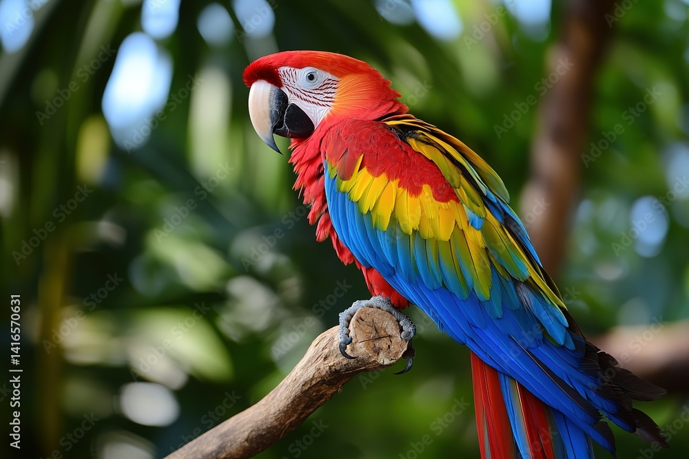 Obraz premium A colorful parrot with vibrant feathers, perched on a branch with a bright beak