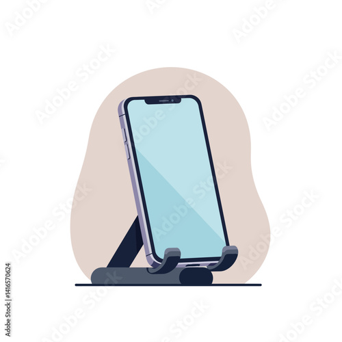 Modern smartphone with blank screen on minimalist phone stand flat design vector illustration