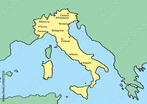 手描きのイタリア地図　文字あり
