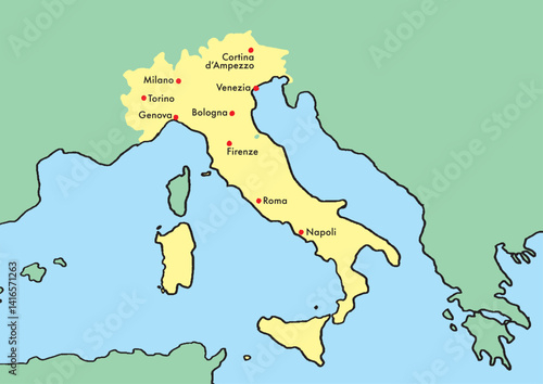 手描きのイタリア地図　文字あり