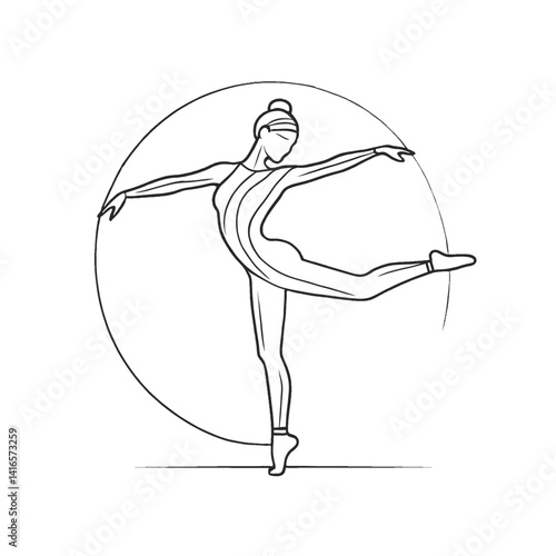 Female gymnast in an elegant posture with a circular motion vector illustration