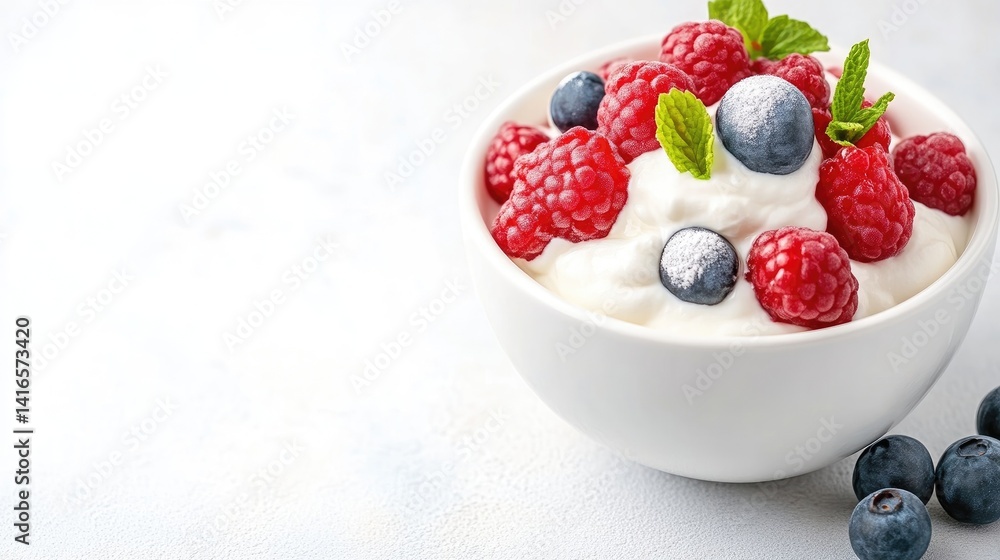 Yogurt parfait with raspberries and blueberries Yogurt parfait with raspberries and blueberries