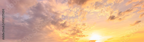 Abstract sunset clouds background for motivational inspiration, serenity mind, relaxation, hope message. Nature meditation backdrop with yellow color and soft mood.