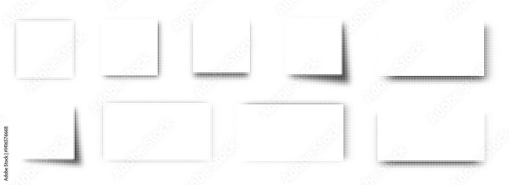 Fototapeta premium Square shadow collection with halftone effect. Grain noise gradient frames set
