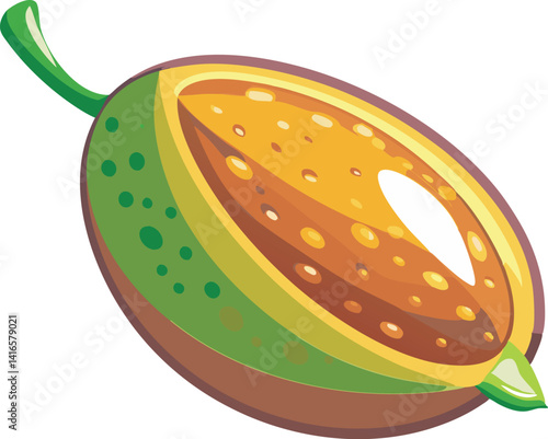 A vibrant vector art illustration of a delicious finger lime fruit, showcasing its unique texture, color, and juicy citrus-filled segments.