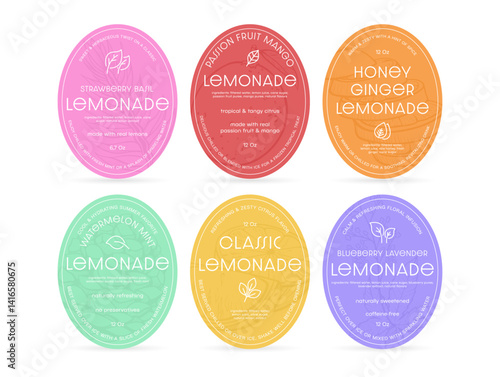 Lemonade flavor label templates presented in a vibrant vector design showcasing the different types of ingredients included.