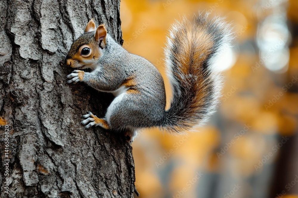 A fast-moving squirrel darting from tree to tree, its bushy tail flicking behind it. A fast-moving squirrel darting from tree to tree, its bushy tail flicking behind it.