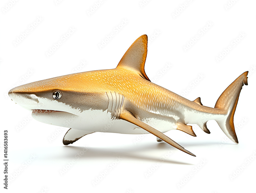 Fototapeta premium Ocean's Apex Predator: A striking, photorealistic portrayal of a powerful shark, showcasing its sleek form and predatory prowess.
