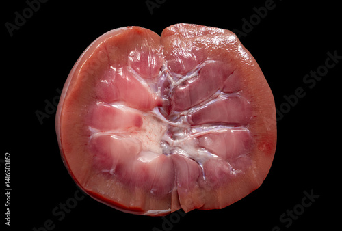 Obraz na płótnie A kidney cut in two on a black background w salonie