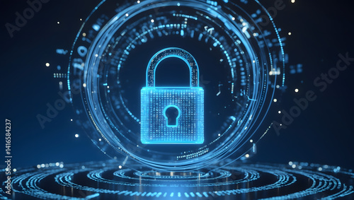 Wallpaper Mural High-Tech Data Security Visualization with Glowing Padlock and Blue Background Torontodigital.ca